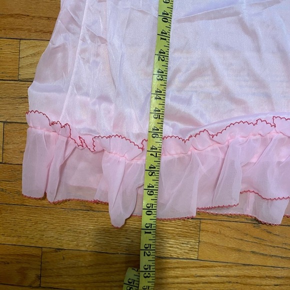 Vintage 50s Empress sheer long Lingerie Dress nightgown ruffle nylon SLIP PINK L - Picture 11 of 11
